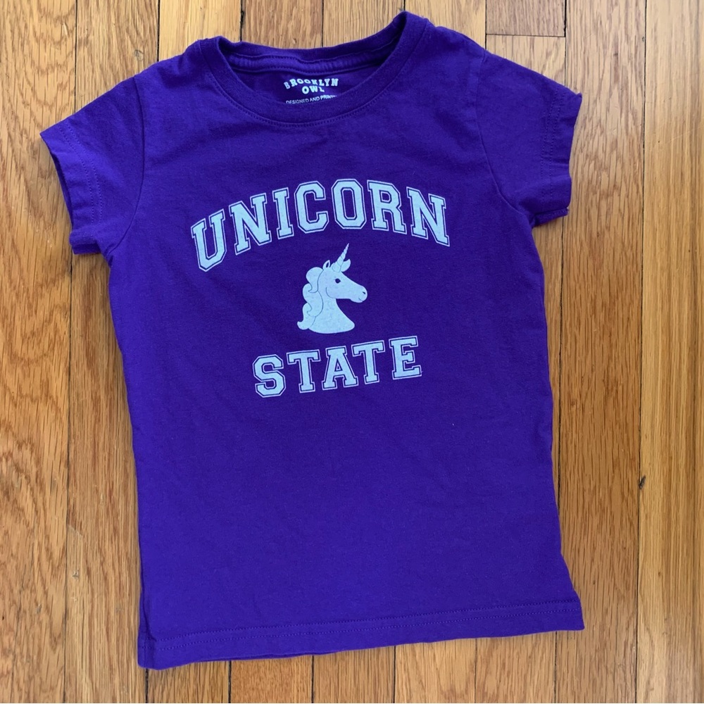 Brooklyn Owl Girls Size 6 “Unicorn State” 100% cotton t-shirt